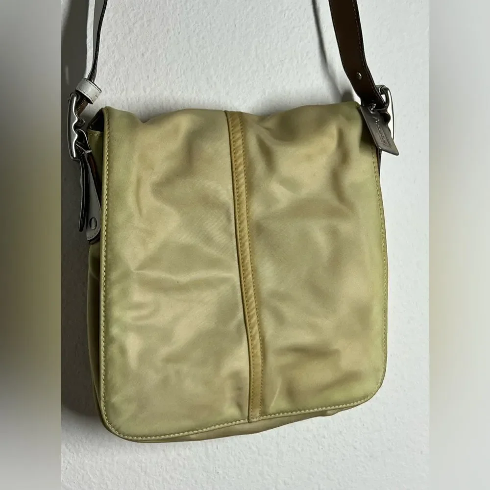 Coach Messenger Crossbody Bag Nylon Leather White & Tan J3K-6253